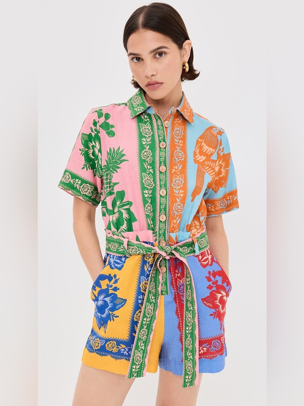 Farm Rio Mixed Lace Garden Scarves Romper